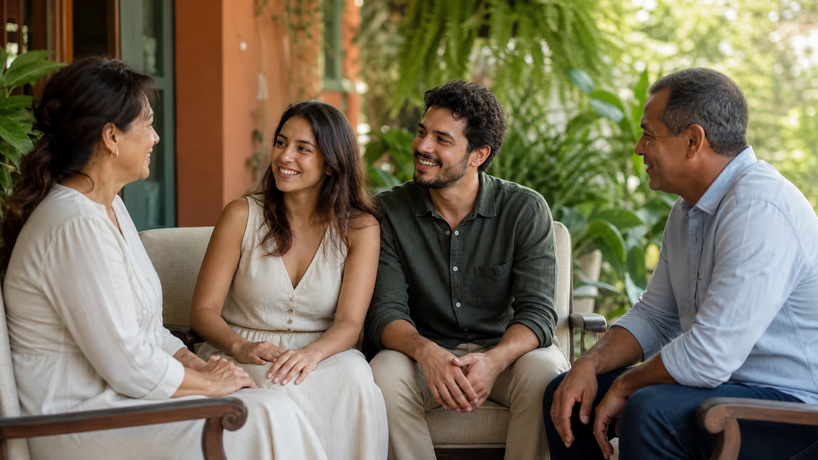 Casal conversa com familiares sobre as informações práticas do casamento