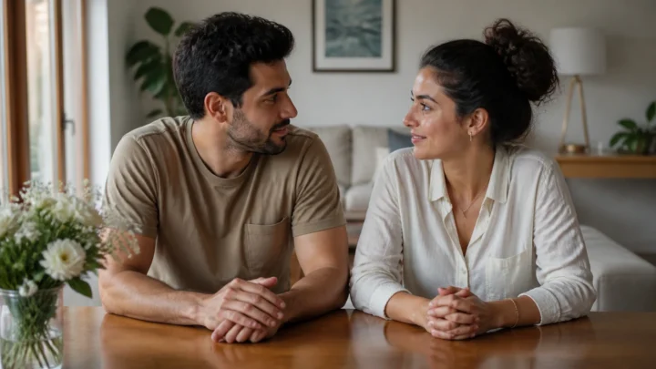 Casal conversa sobre como acompanhar os valores e prioridades do casamento