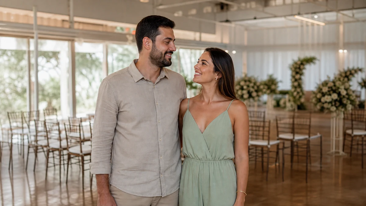 Casal celebra uma etapa concluída enquanto planeja o casamento em conjunto