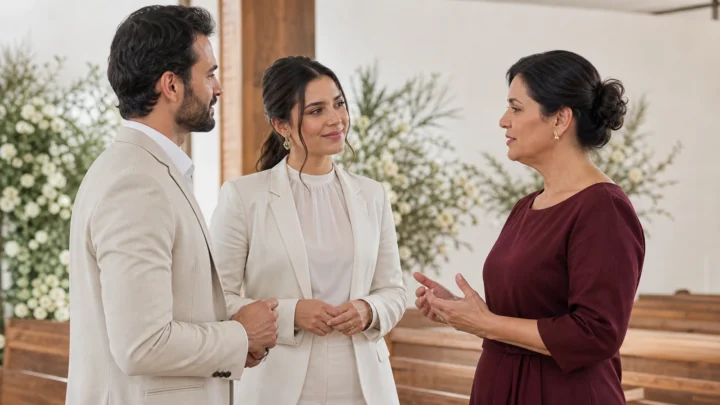 Casal conversa com autoridade religiosa sobre o casamento com efeito civil